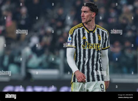 Turin Italy 16th Jan 2024 Dusan Vlahovic Of Juventus Fc Looks On