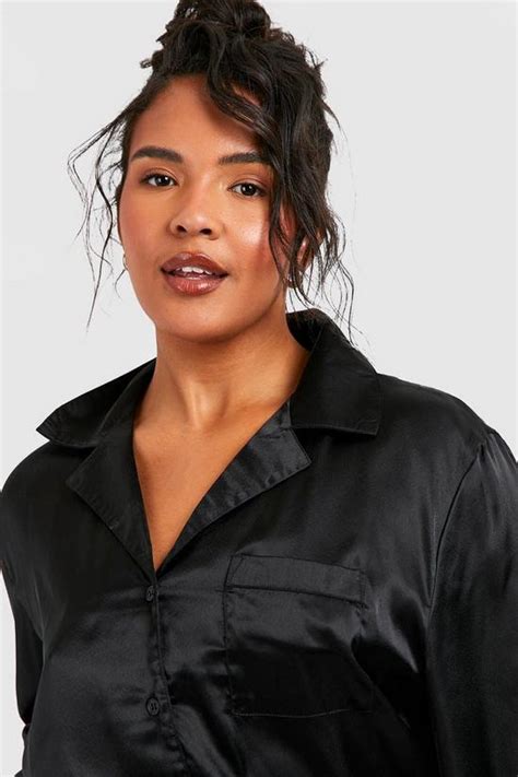 Nightwear Plus Pleated Frill Satin Shirt And Short Pyjama Set Boohoo