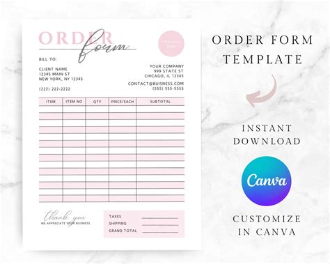 Order Form Template | Editable in Canva | Small Business Template - Etsy 