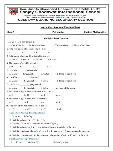 Class 9 Polynomials Pdf Factorization Polynomial