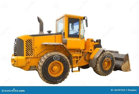 Dusty Big Bulldozer Loader, Isolated on Pure White Background Stock ...