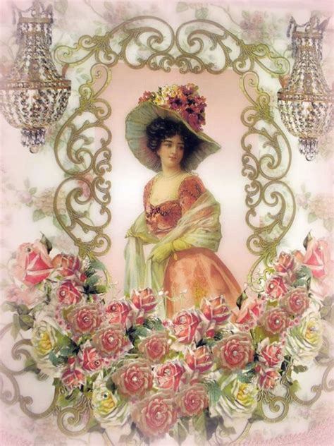 Crystal Roses Victorian Lady Wall Hanging Vintage Roses Decoupage