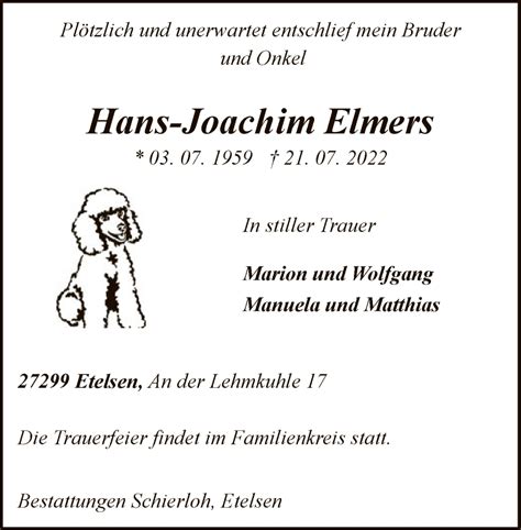 Traueranzeigen Von Hans Joachim Elmers Trauer Kreiszeitung De