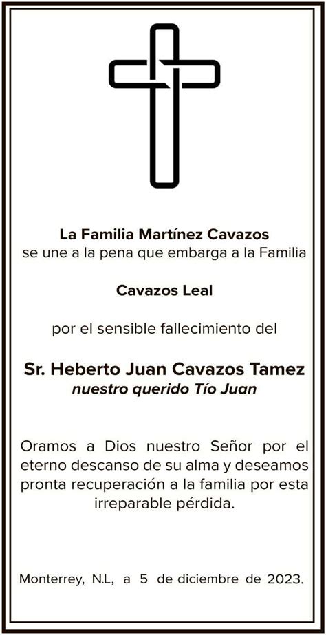 Sr Heberto Juan Cavazos Tamez Obituario Esquela