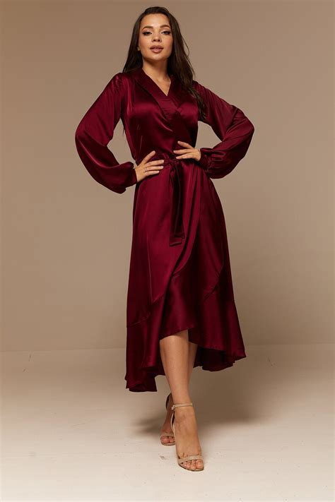 Burgundy Silk Ruffle Dress Satin Bridesmaid Gown Silk Wrap Etsy