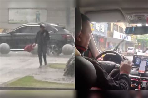 女子因大雨无法上车，网约车司机冒着风雨给送伞，女子破防感激