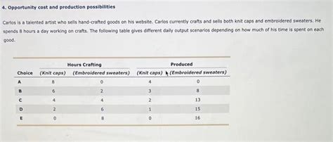 Solved 4 Opportunity Cost And Production Possibilities Chegg