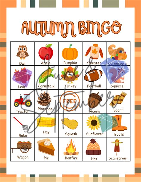 Autumn Bingo Game Printable Instant Download - Etsy