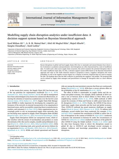 PDF Modelling Supply Chain Disruption Analytics Under Insufficient