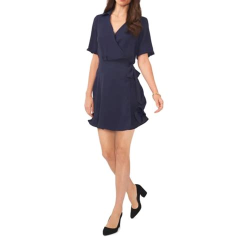 Vince Camuto Collared V Neck Short Sleeve Wrap Dress Msrp 119