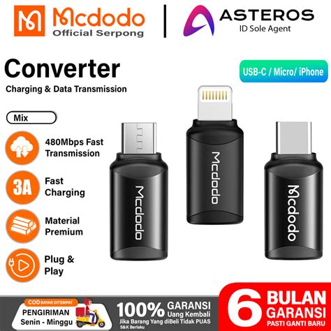 Jual MCDODO Adapter Converter Lightning Type C Micro USB Charging Dan