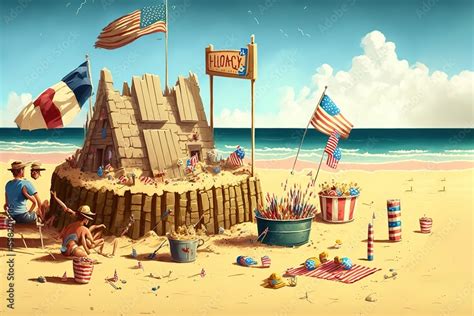 Labor Day Beach Party With Sandcastles And Beach Games Stock Illustration Adobe Stock