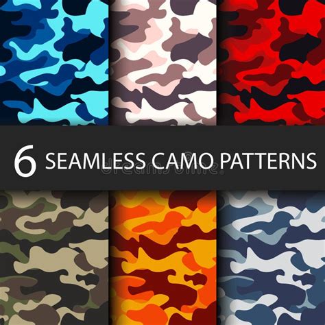 Set Of Pack Camouflage Seamless Patterns Background With Black Shadow