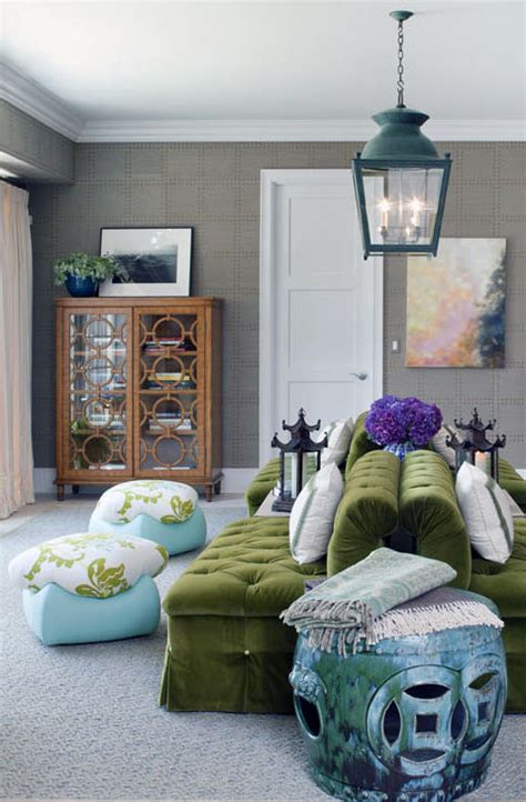 Green Velvet Sofa Eclectic Living Room Tilton Fenwick