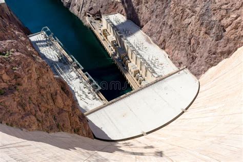 View Down Hoover Dam at the U-shaped Structure of Hydroelectric Power Plant at the Dam Base and ...