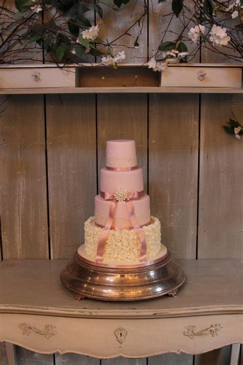 Dusky Pink Wedding Cake With Ivory Ruffles Now048 Creative Cakes