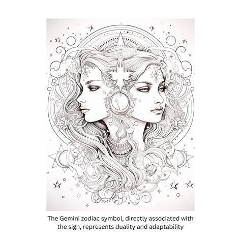 Gemini Zodiac Coloring Book 40 Pages Grayscale Coloring Pages Gemini