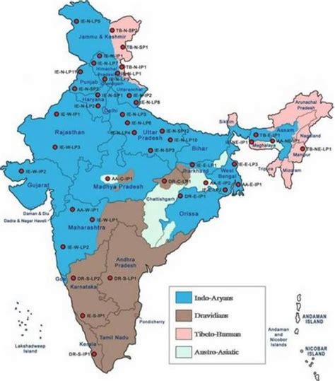 Map of India showing distribution of different ethnic populations in ...