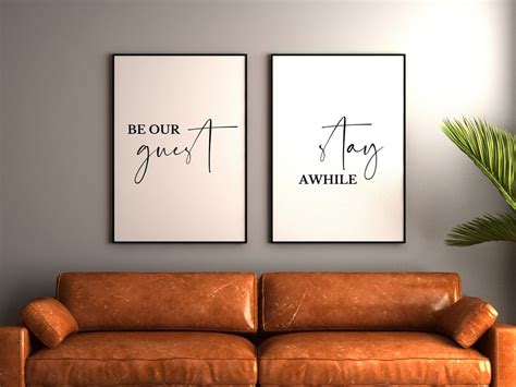 Be Our Guest Stay Awhile Printables Guest Bedroom Wall Art Etsy