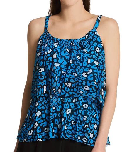 Coco Reef True Blue Antibes Leopard True Mesh Layer Tankini Top Us 32c