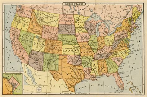 USA Map 19th Century, Scanned Version of an Old Original Map of the USA, Instant Download in ...