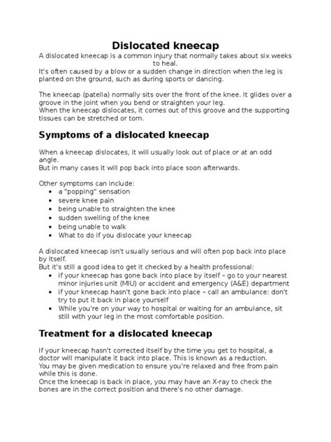 Symptoms of A Dislocated Kneecap | PDF | Knee | Musculoskeletal Disorders