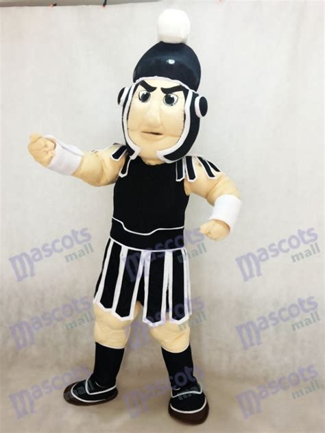 New Black and White Spartan Trojan Knight Sparty Mascot Costume