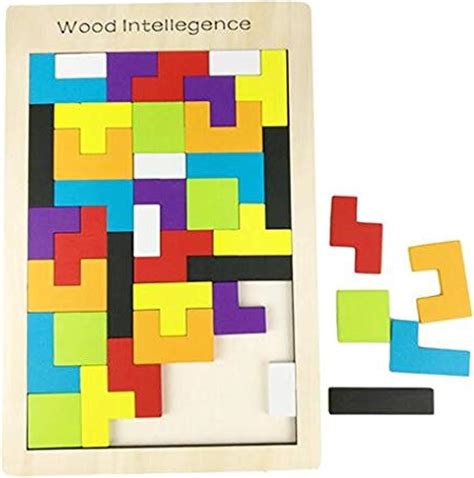 Coogam Wooden Tetris Puzzle Brain Teasers Toy Tangram Jigsaw