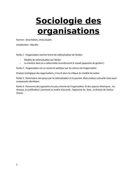 Sociologie Des Organisations Sociologie Des Organisations Examen