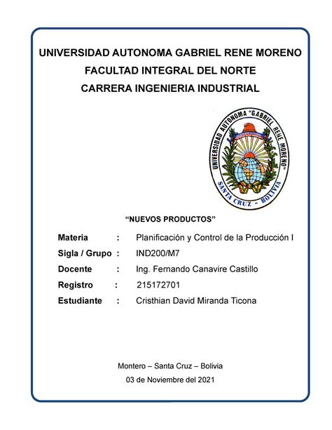 Productos Nuevos Temas De Avance Universidad Autonoma Gabriel Rene