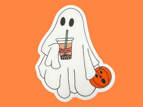 Cute Ghost Drinking Boba Boba Ghost Halloween Ghost Ghost Ghost Sticker ...