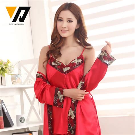 XMWEIPING Women Lingerie Nightwear Pajamas Silk Sleepwear Set Sexy