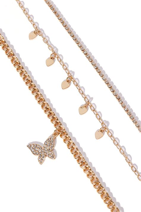 Spring Butterfly 3 Piece Anklet Set Gold Fashion Nova Jewelry Fashion Nova