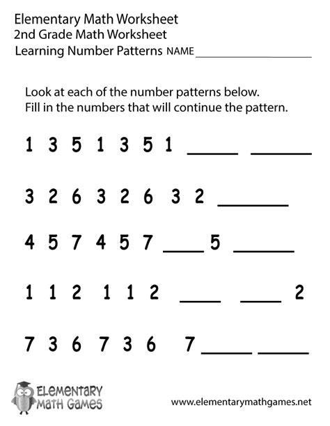 Patterns Worksheets Second Grade