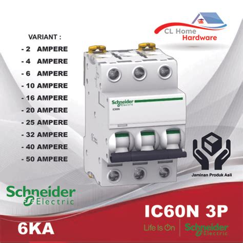 Jual MCB SCHNEIDER 3 PHASE IC60N ACTI9 3P 2 AMPERE 50 AMPERE ORIGINAL