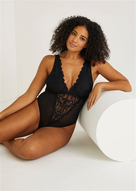 Black Lace V Neck Bodysuit Matalan