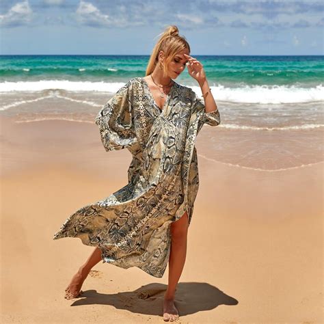 Cheap 2022 Sexy Zebra Striped Bikini Cover Ups Casual V Neck Side Split Summer Beach Dress Women