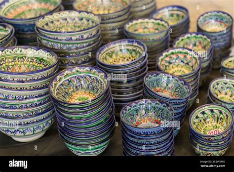 traditional Uzbek ceramic utensils - plates and bowls Stock Photo - Alamy