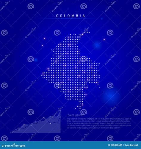 Colombia Illuminated Map With Glowing Dots Dark Blue Space Background