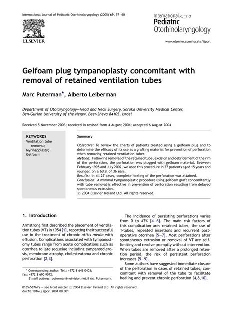 (PDF) Gelfoam plug tympanoplasty concomitant with removal of retained ...