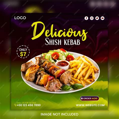 Premium Vector | Social media shish kebab food menu post design or