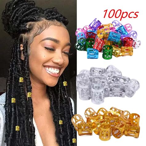 100pcs Gold And Silver Hollow Out Dreadlock Hair Rings Adjustable Cuff