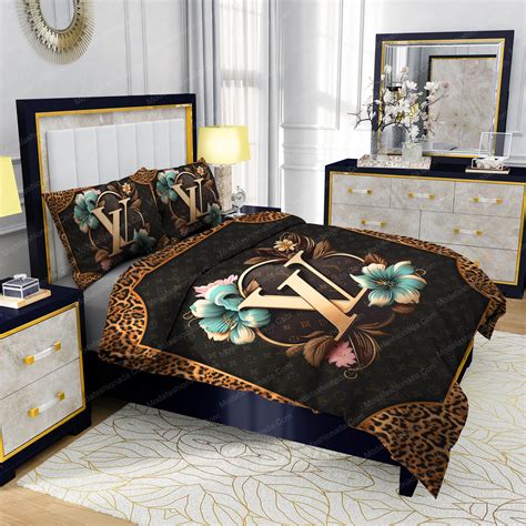 Louis Vuitton Flowers Leopard Pattern Bedding Sets Bed Sets Duvet Cover And Pillow For Bedroom