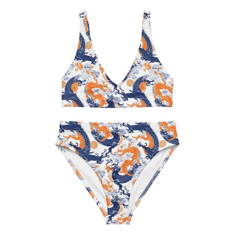 High Waisted Bikini Dragon Print Women Bikini Set Vintage Etsy