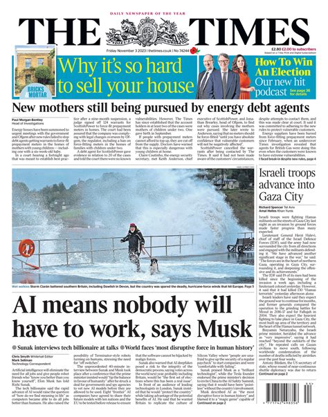 Times Front Page 3rd Of November 2023 Tomorrows Papers Today