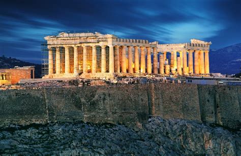 Acr Polis Con El Templo Del Parthenon Contra Puesta Del Sol En Atenas