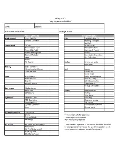 Free 8 Daily Vehicle Inspection Checklist Samples Fleet Motor Safety