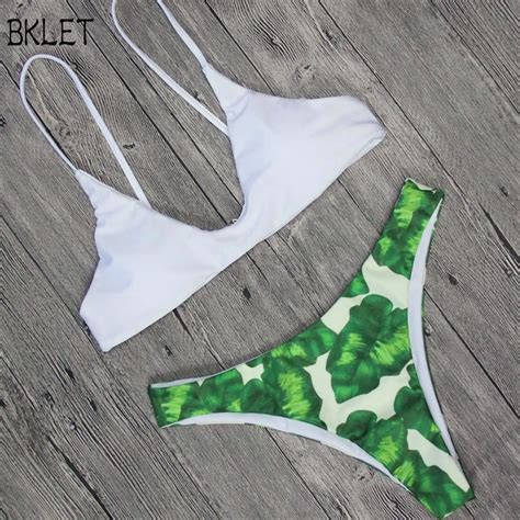 2018 New Women Brazilian Leaves Print Bathing Suit Beachwear Females Swimwear Bikini Set Push Up