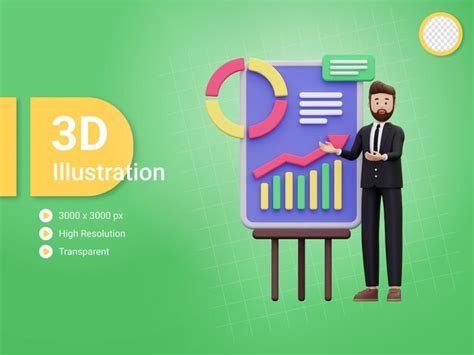 Premium PSD 3d Businessman Giving Presentation With Statistics