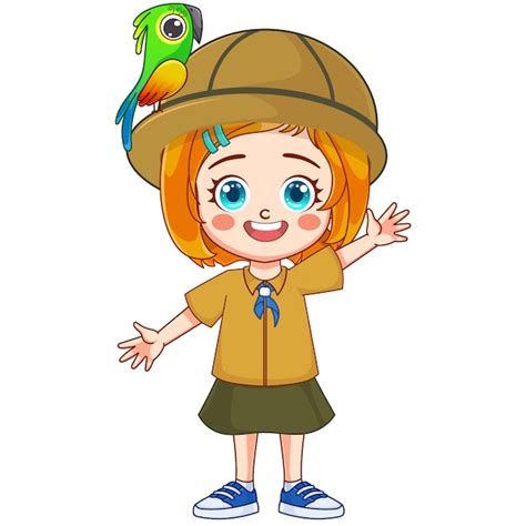 Chica En Un Sombrero Con Un Loro En La Cabeza Vector Premium